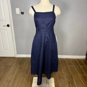 Luxely Sleeveless A-Line Linen Dress, Evening Blue, Size 4